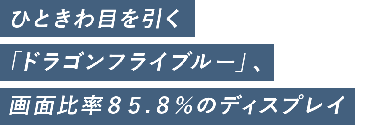 ひときわ目を引く「ドラゴンフライブルー」、画面比率85.8%のディスプレイ