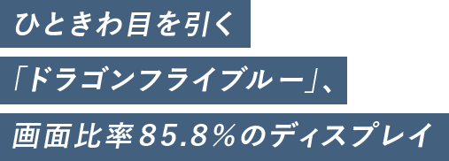 ひときわ目を引く「ドラゴンフライブルー」、画面比率85.8%のディスプレイ